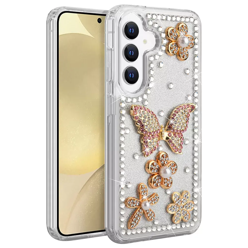 Samsung Galaxy S25 Plus/S24 Plus Glitter and Rhinestones with Butterfly Case